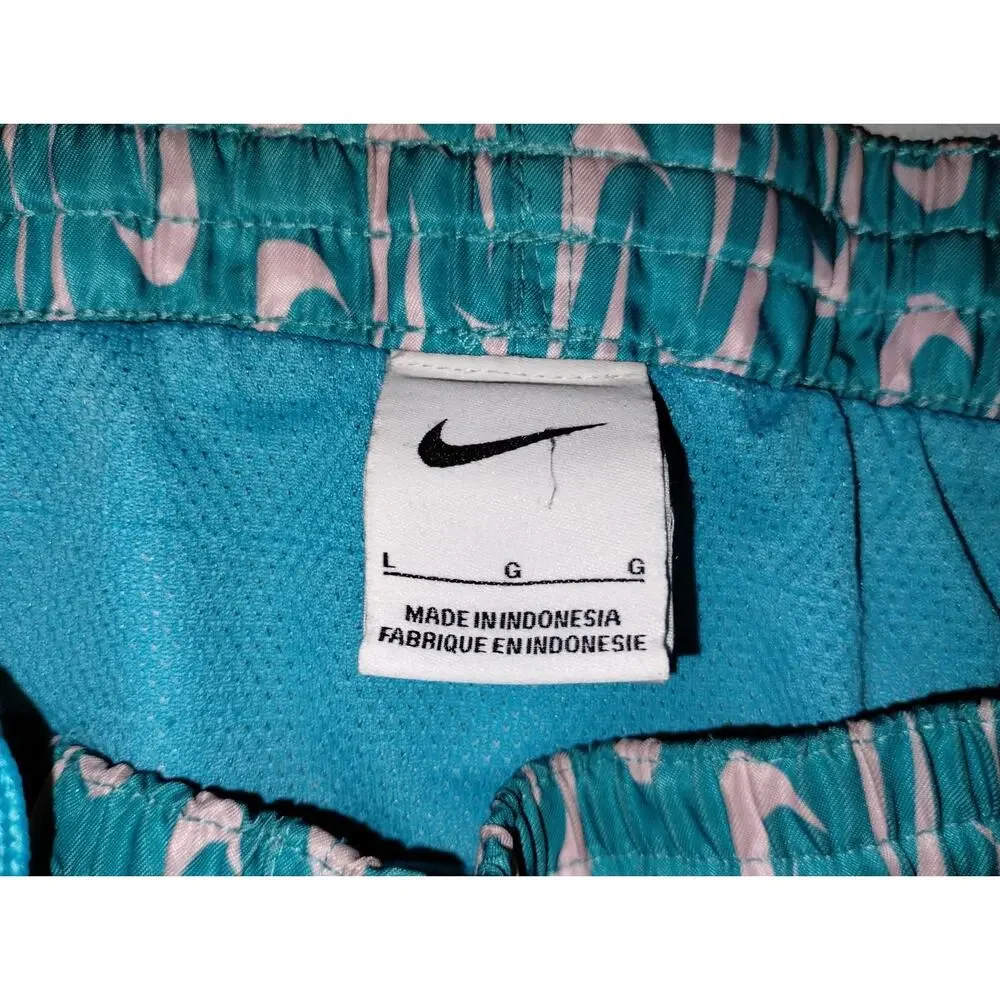 Nike All Over Swoosh Volley Board Shorts Swim Trunks Mens L Teal Pink Athletic